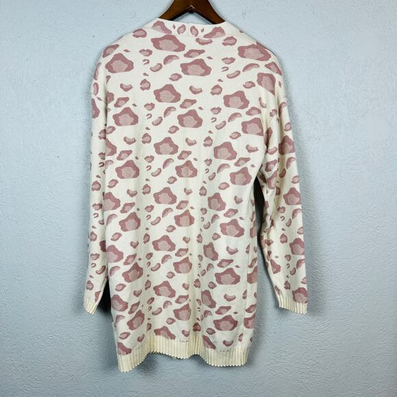 la lavon Open Front Cardigan Cheetah Print Pink Long Sleeve - S - Picture 3 of 4